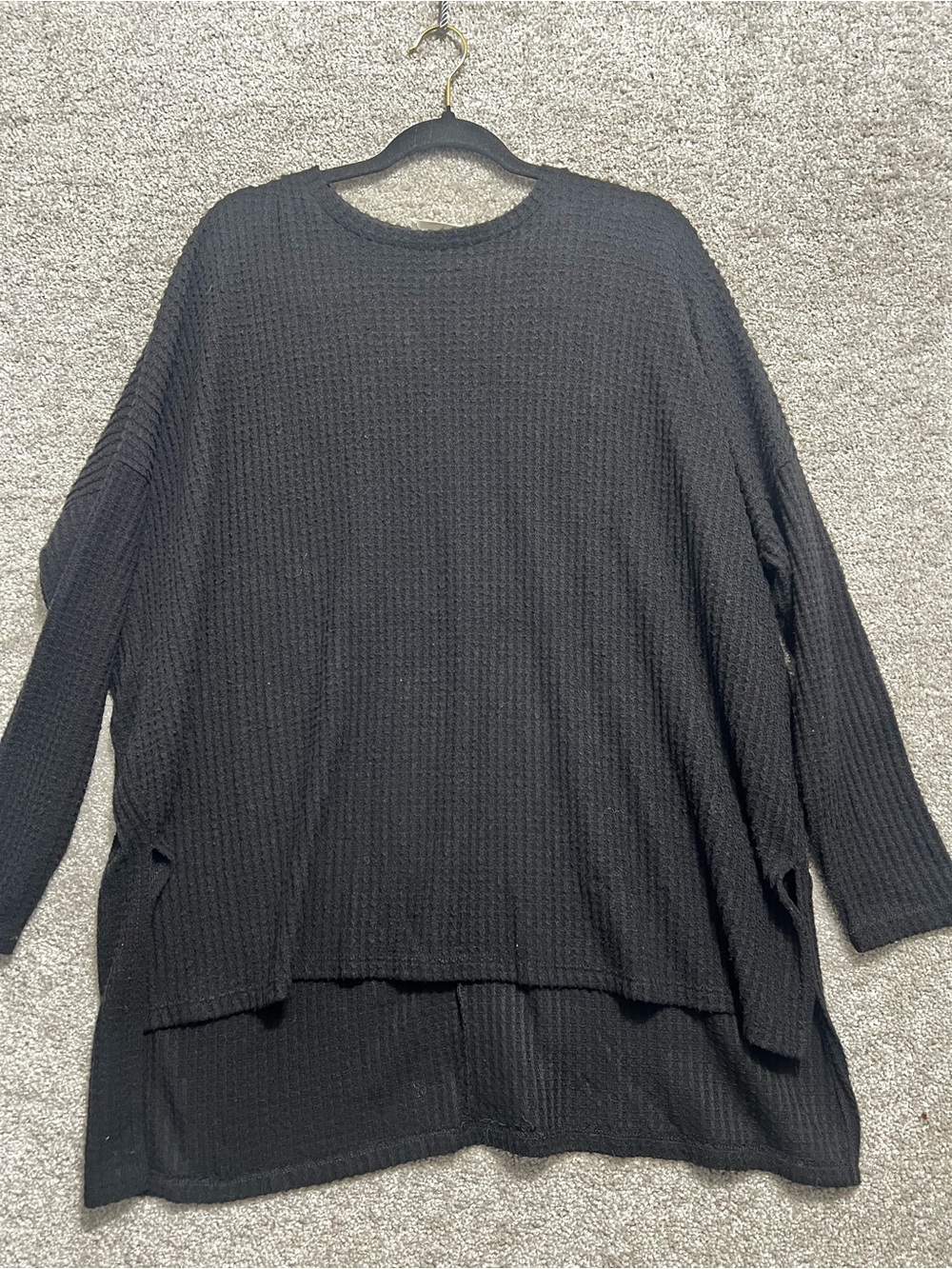 Zenana woman’s Black High Low Tunic Top Blouse Waffle Knit Size Large